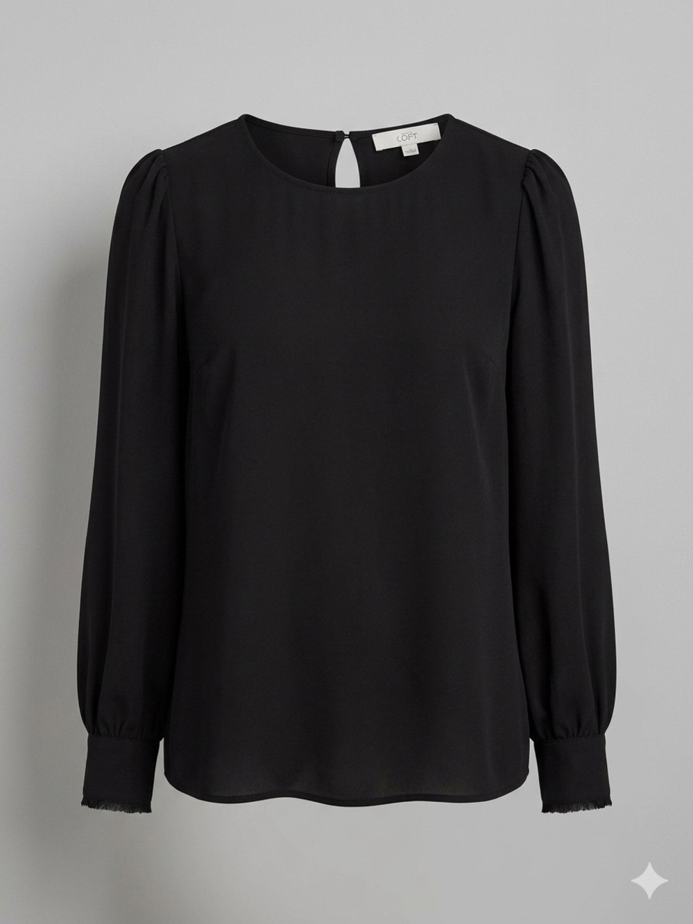 LOFT Black Long-Sleeve Pintuck Shoulder Blouse
